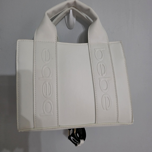Bebe White Tote Shoulder Bag with Black Strap - Picture 5 of 14